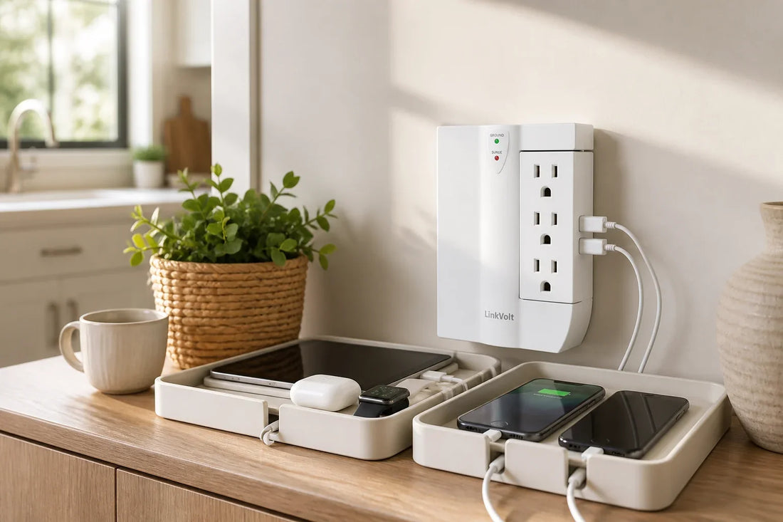 Charging Station Ideas for Home: Entryway, Kitchen, Bedroom, and Office — organized home charging scene