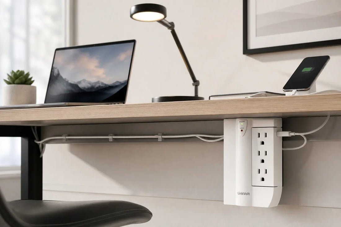 Cable Management Ideas for a Minimalist Desk: Power Strip Placement and Cord Safety — organized home charging scene