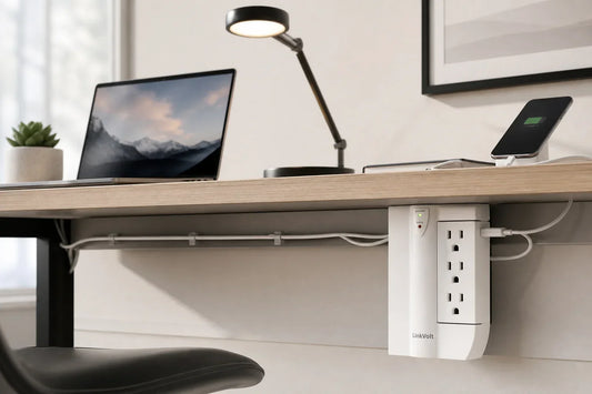 Cable Management Ideas for a Minimalist Desk: Power Strip Placement and Cord Safety — organized home charging scene