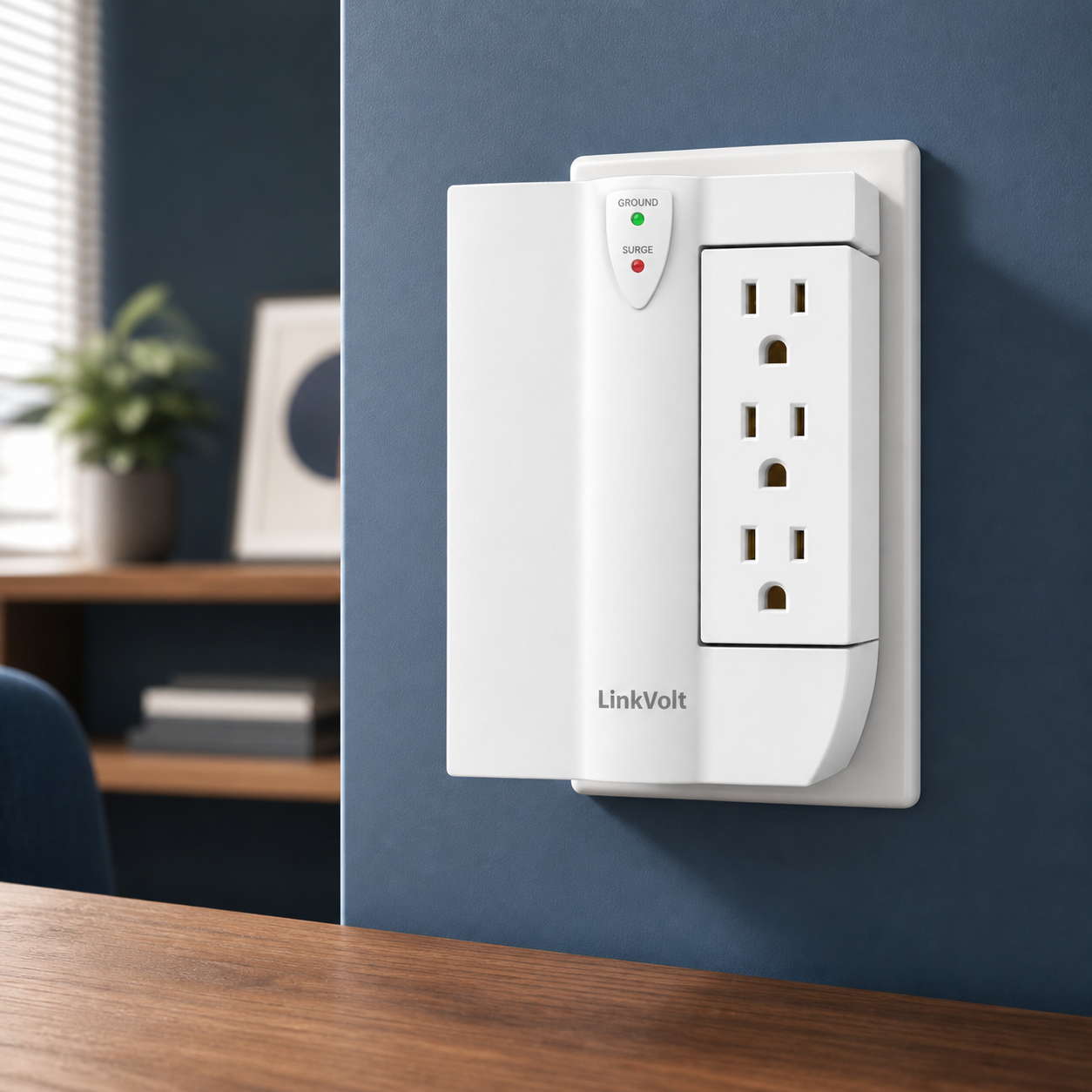 LinkVolt rotating wall-tap surge protector in a home office